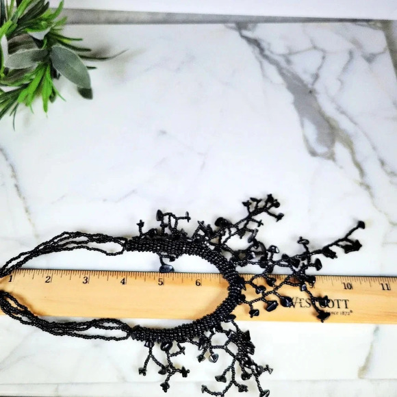 Black Glass Fringe Necklace Choker Goth Grandma Spooky Coral Dark Fairy … - Picture 8 of 10